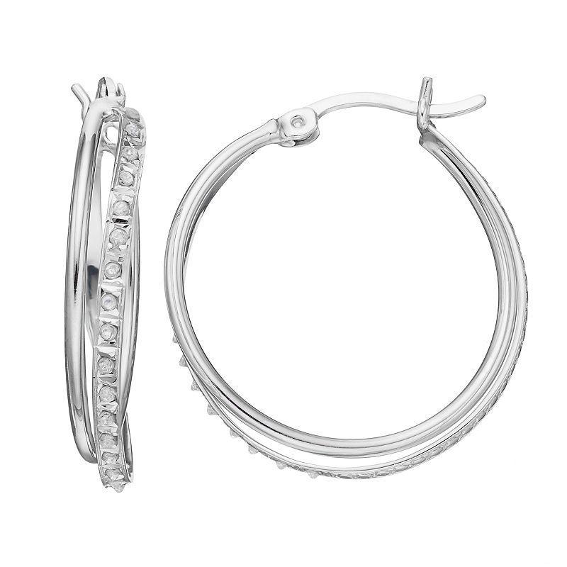 Diamond Mystique Sterling Silver Diamond Accent Double Round Hoop Earrings, Womens, Silvertone Product Image