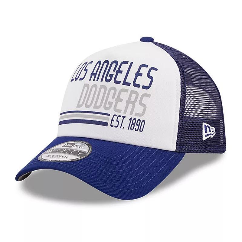 Mens New Era White Los Angeles Dodgers Stacked A-Frame Trucker 9FORTY Adjustable Hat - White Product Image