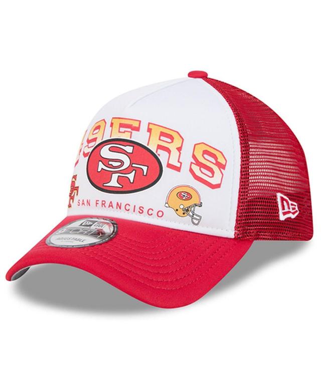 New Era Mens White San Francisco 49ers Retro Wordmark A-Frame 9FORTY Adjustable Hat - White, Scarlet Product Image