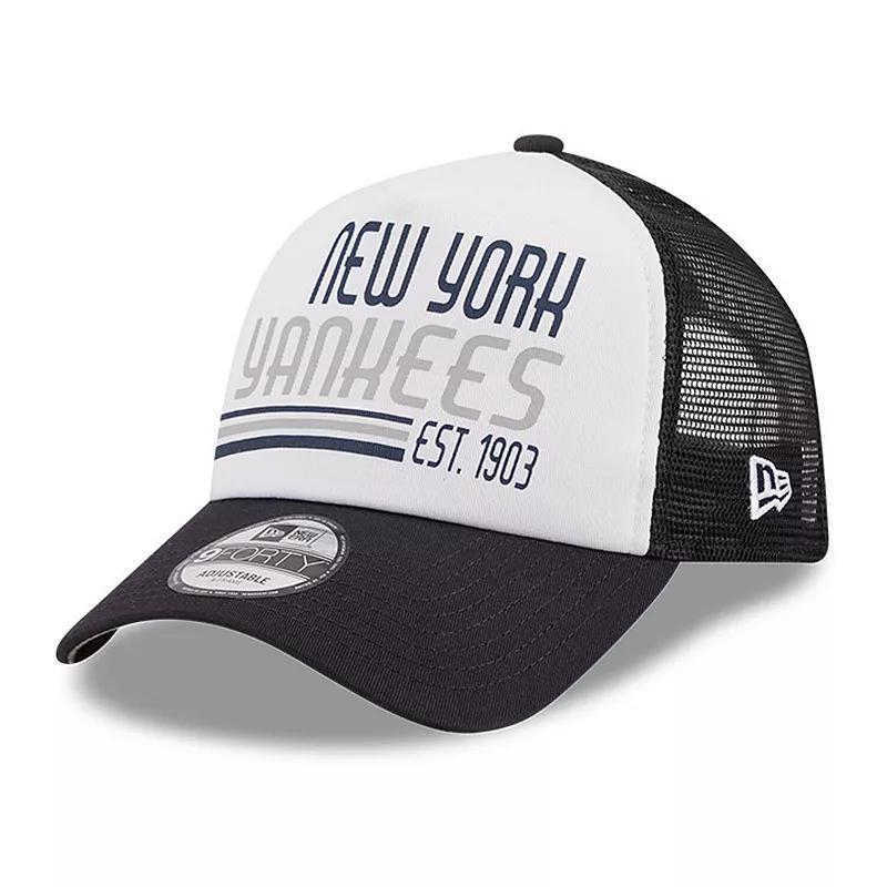 Mens New Era /Navy New York Yankees Stacked A-Frame Trucker 9FORTY Adjustable Hat Product Image