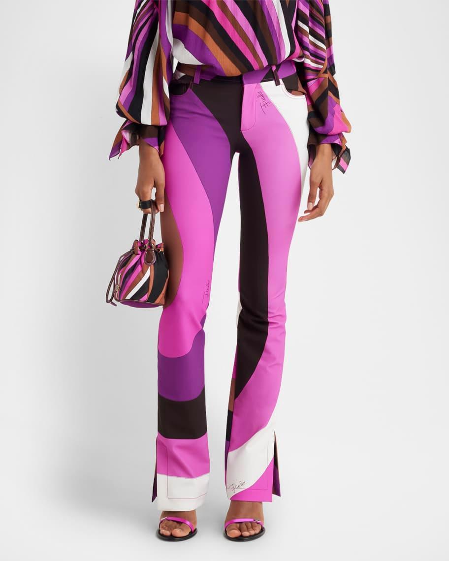 Abstract-Print Bootcut-Leg Slit-Hem Trousers Product Image