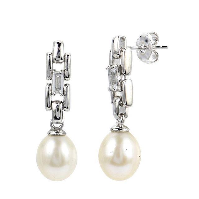 PearLustre by Imperial Sterling Silver Freshwater Cultured Pearl & White Topaz Drop Earrings, Womens Product Image