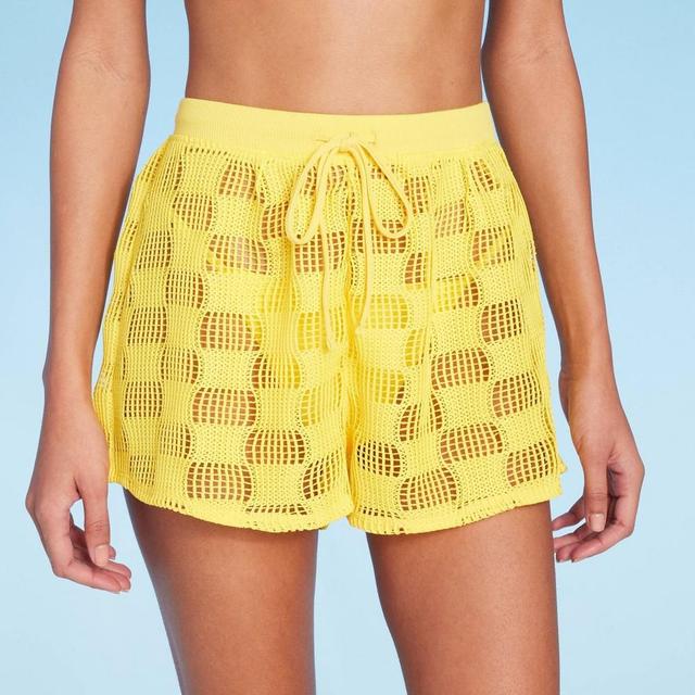 Womens Open Weave Crochet Cover Up Shorts - Wild Fable Yellow XS Product Image