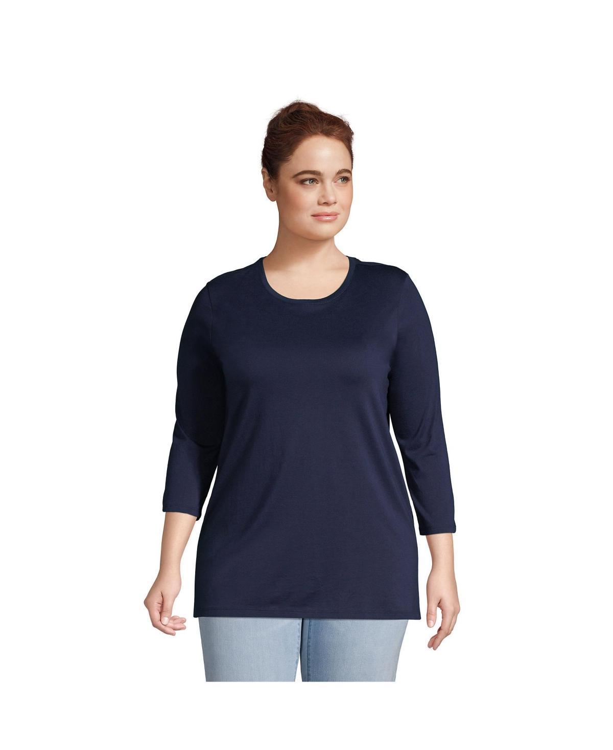 Lands End Womens Plus Size 3/4 Sleeve Cotton Supima Crewneck Tunic Product Image