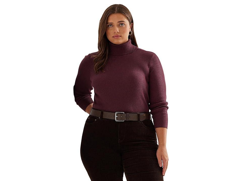 Lauren Ralph Lauren Plus Size Ribbed Turtleneck Sweater (Vintage Burgundy) Women's Sweater Product Image