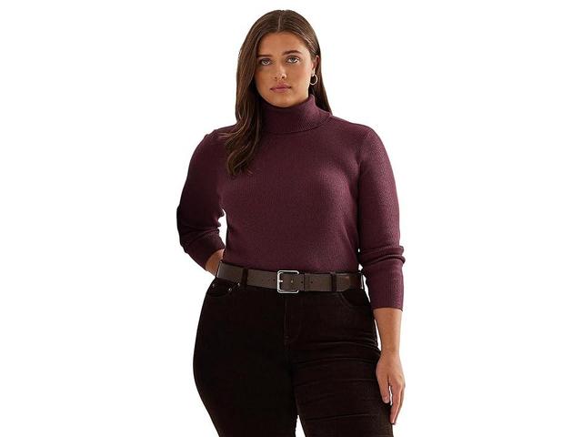 LAUREN Ralph Lauren Plus Size Ribbed Turtleneck Sweater (Vintage Burgundy) Women's Sweater Product Image