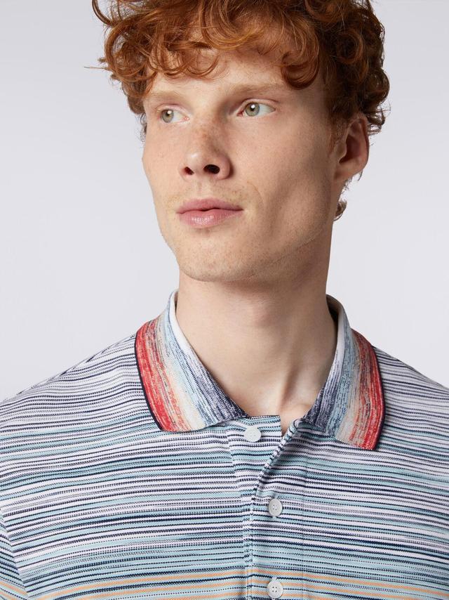 Short-sleeved polo shirt in slub cotton piqué Multicoloured | Missoni Product Image