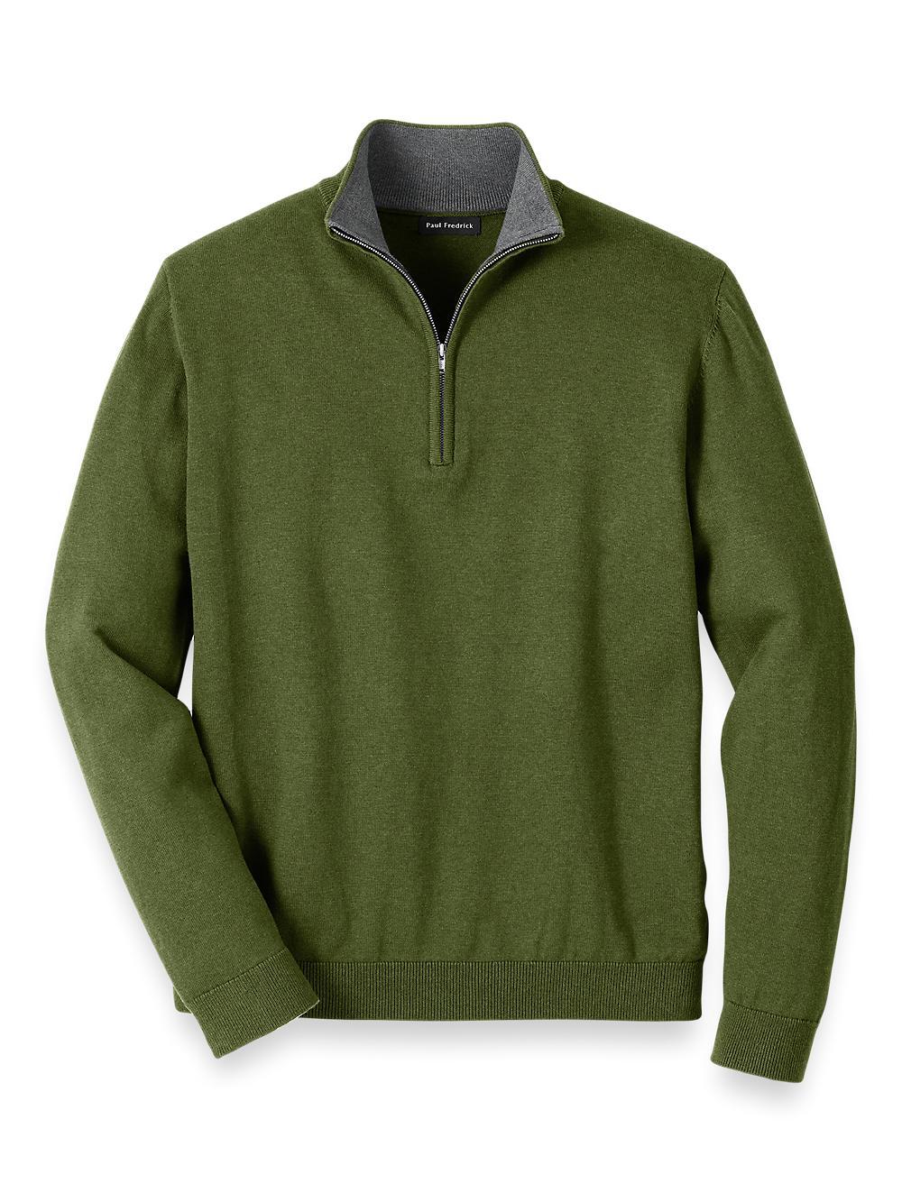 Supima Cotton Quarter Zip Mock Neck Sweater - Olive Product Image