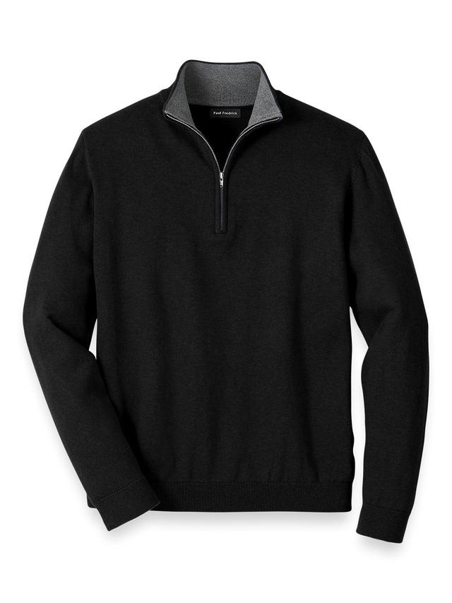 Supima Cotton Quarter Zip Mock Neck Sweater - Black Product Image