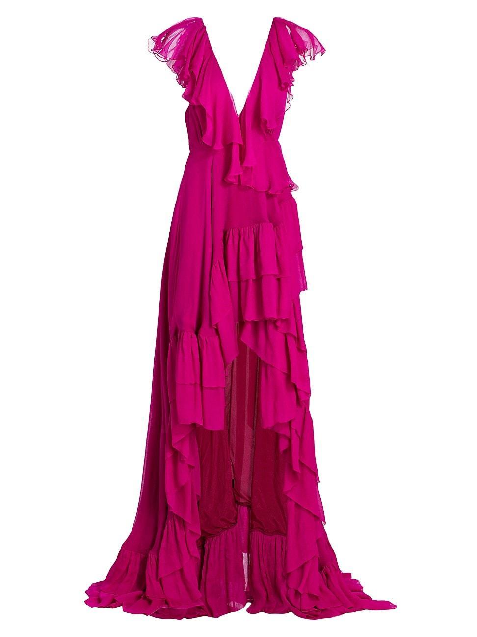 Womens Wabash Draped Ruffle Chiffon Silk Maxi Dress Product Image