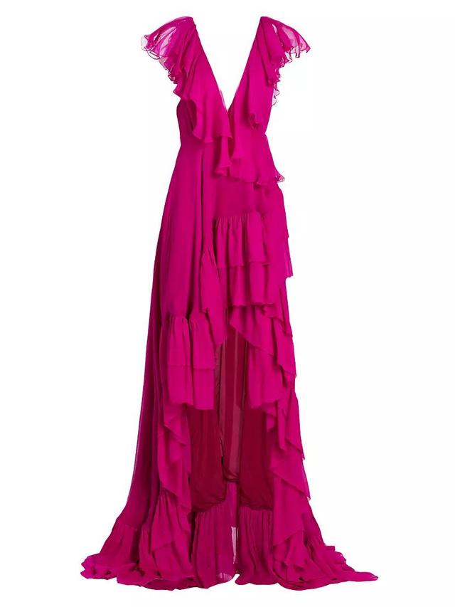 Wabash Draped Ruffle Chiffon Silk Maxi Dress Product Image