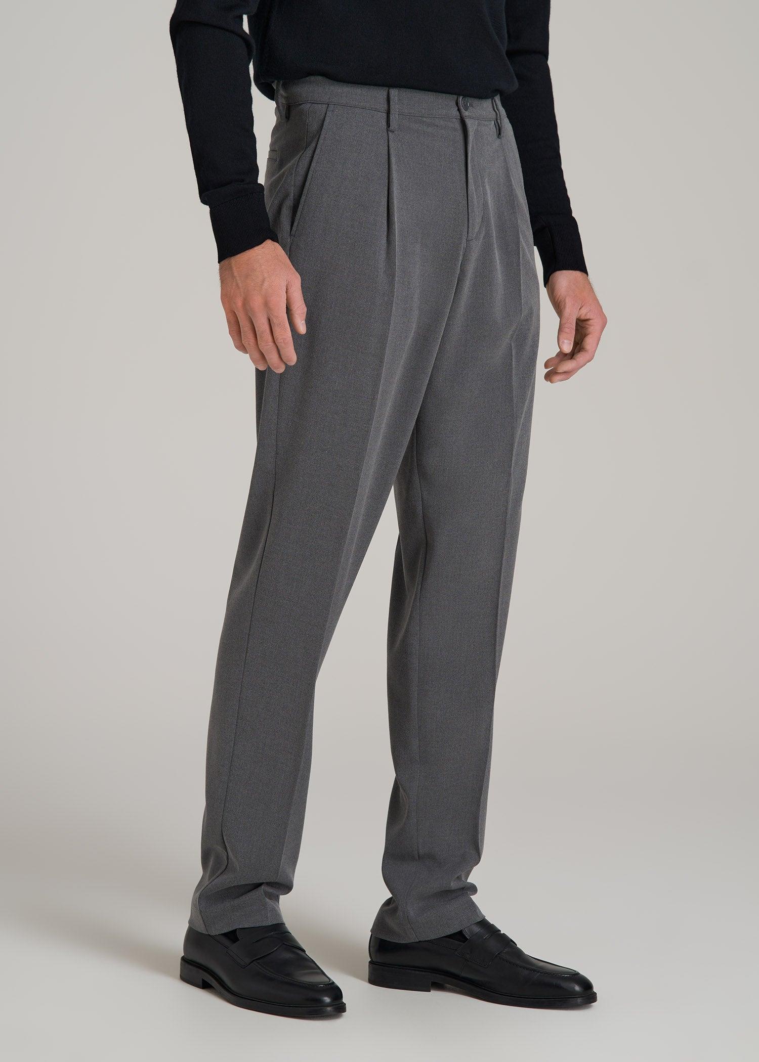 Tall Men's Relaxed Pleated Trouser in Charcoal Mix Male Product Image