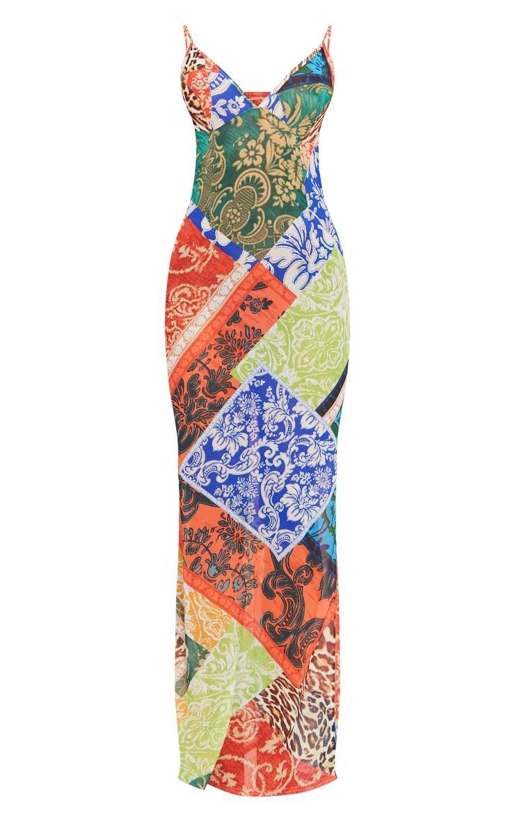 Multi Patchwork Paisley Print Strappy Backless Maxi Dress Product Image