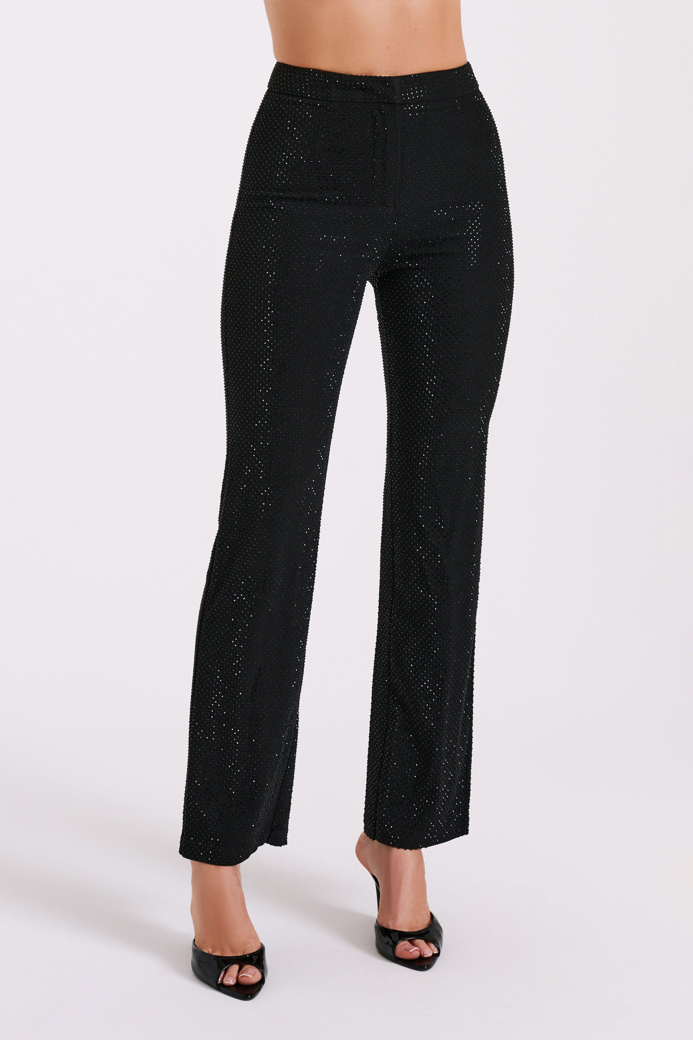 Kaycee Straight Leg Diamante Pants - Black Product Image