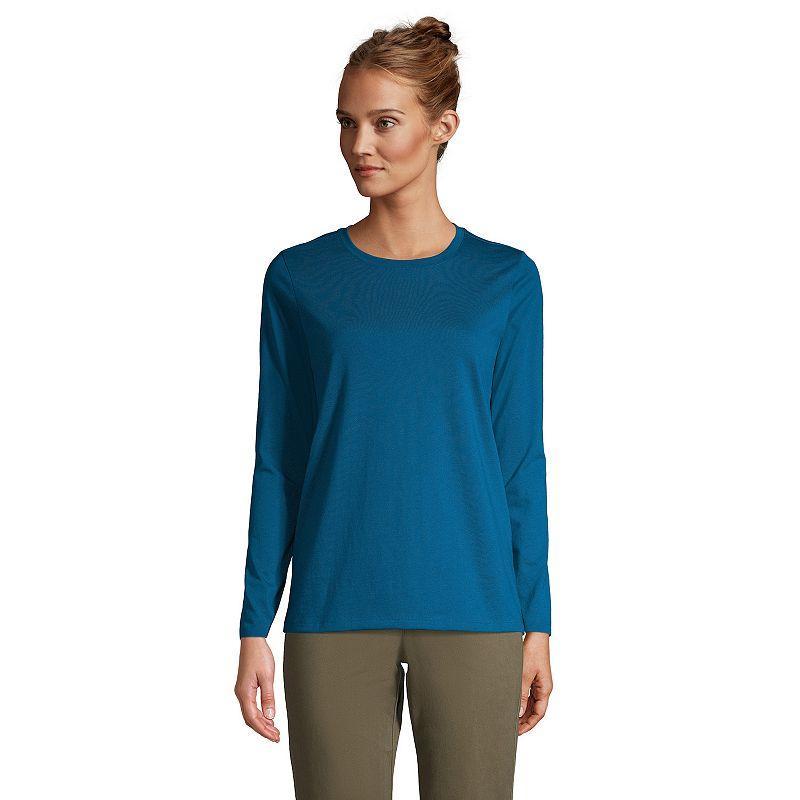 WomensLands End Relaxed-Fit Supima Cotton Crewneck Tee Baltic Blue Product Image