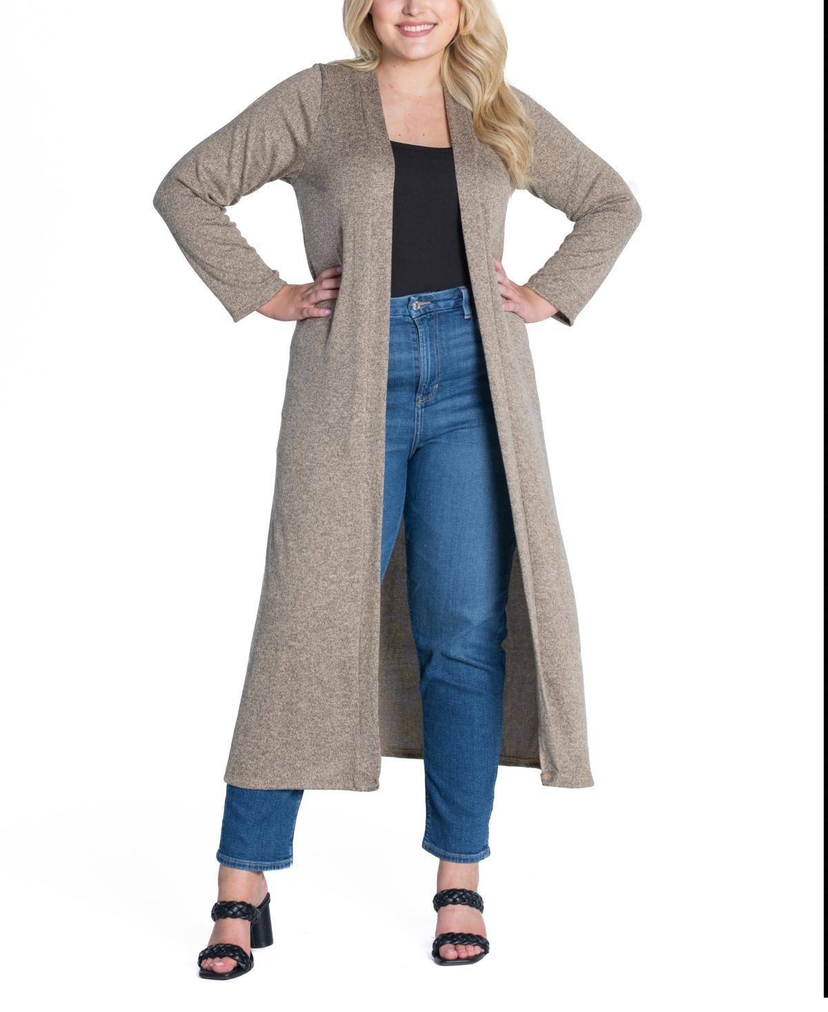 24seven Comfort Apparel Plus Size Long Duster Open Front Knit Cardigan Sweater Product Image