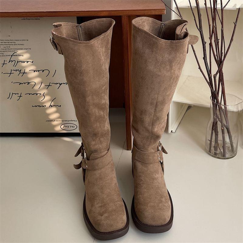 Buckled Chunky Heel Tall Boots Product Image