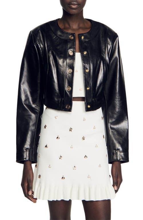 sandro Miley Leather Crop Jacket Product Image