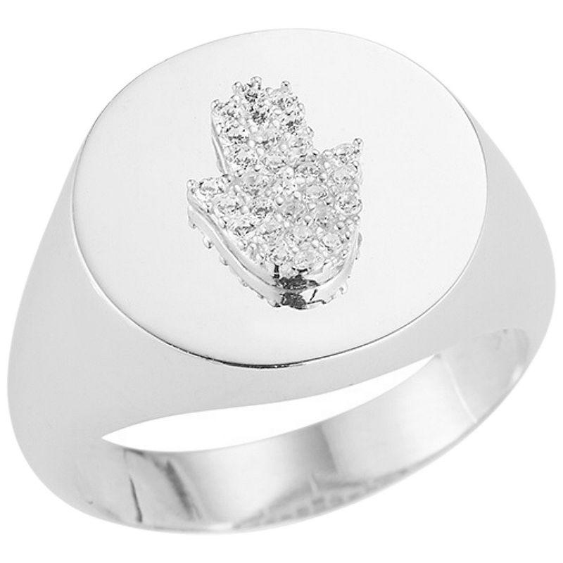 Sunkissed Sterling Cubic Zirconia Hamsa Signet Ring, Womens Silver Tone Product Image