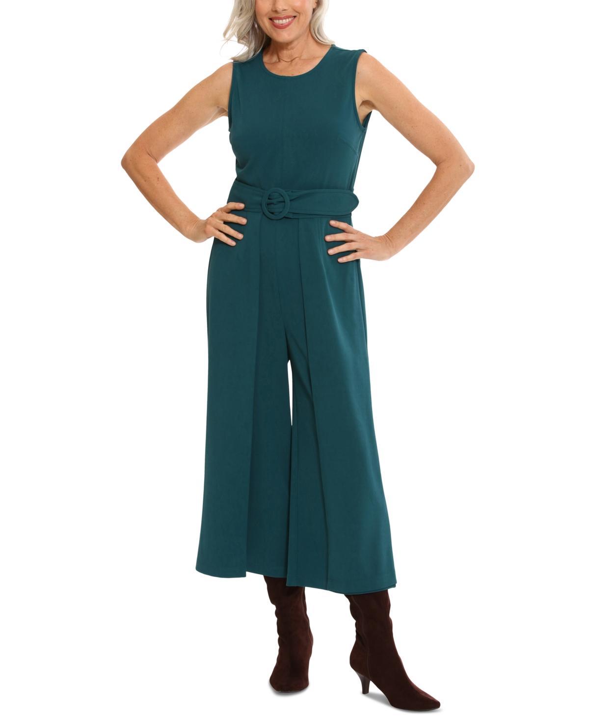 London Times Womens Jewel Neck Belted Cropped Jumpsuit Product Image