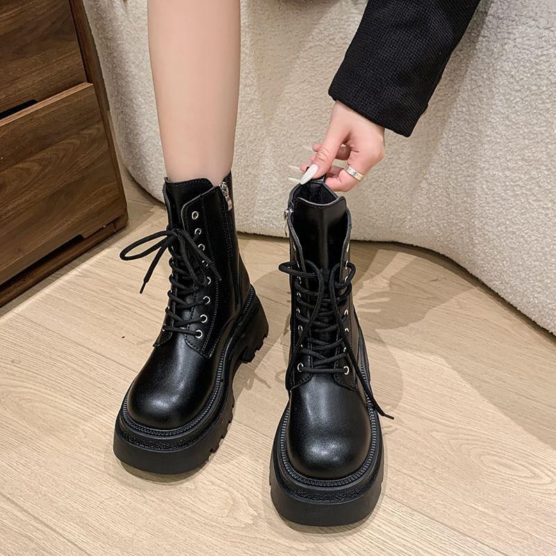 Platform Plain Lace-Up Short Boots product image