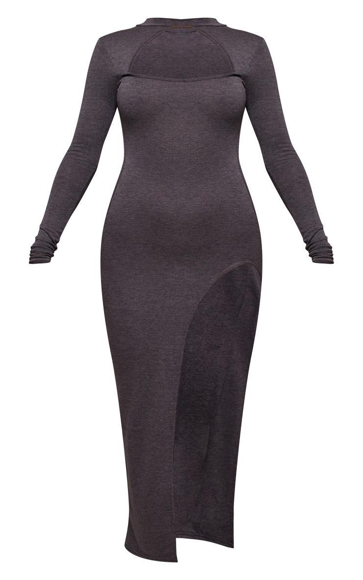 Charcoal Viscose High Neck Split Maxi Dress Product Image