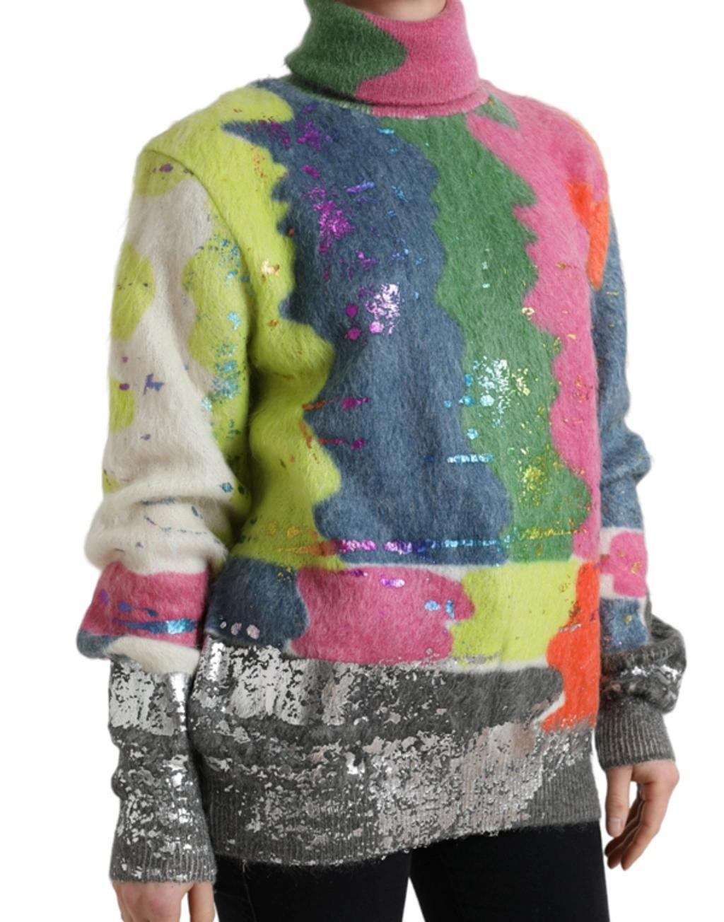 Multicolor Mohair Turtleneck Pullover Sweater Product Image