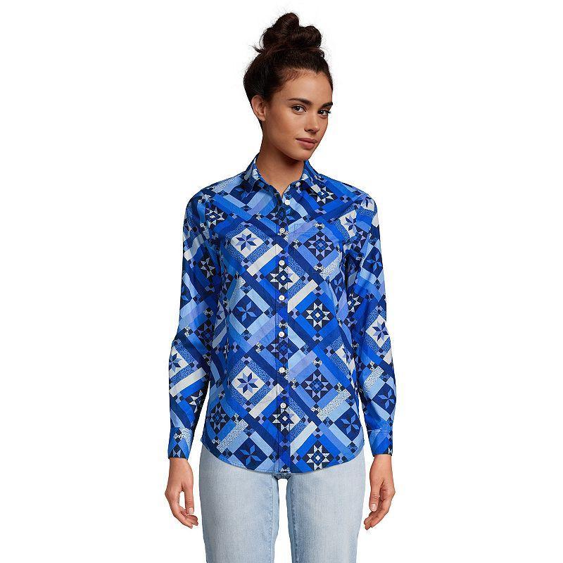 Womens Lands End Print Poplin Boyfriend Tunic Shirt Dark Blue Product Image