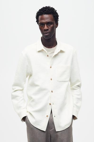 H & M - Regular Fit Textured-weave Shirt - White Product Image