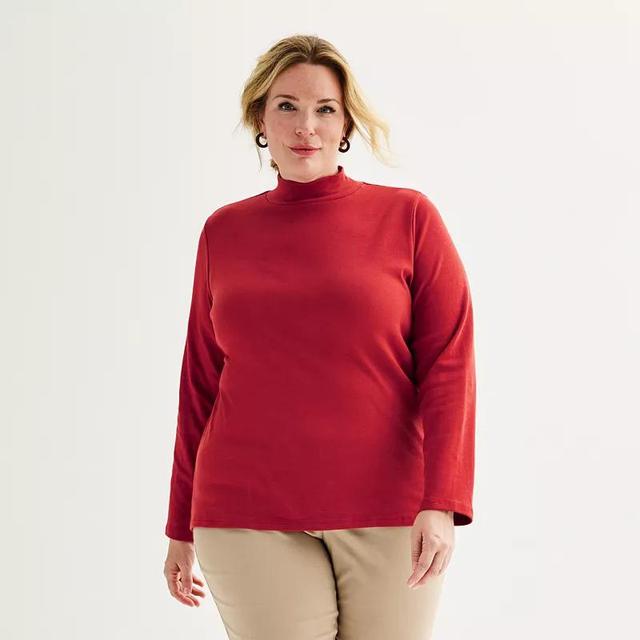 Plus Size Croft & Barrow Essential Long-Sleeve Mockneck Top, Womens Product Image