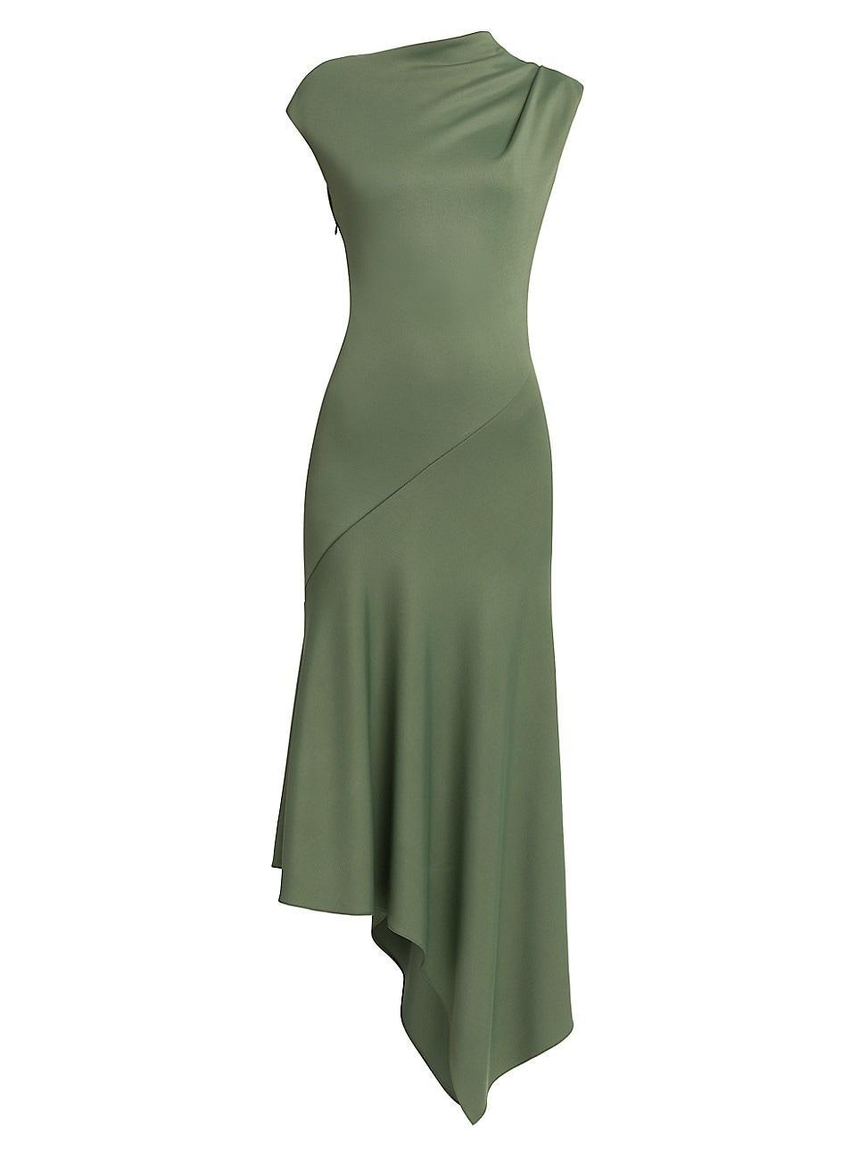 Womens Asymmetric Draped Jersey Midi-Dress Product Image