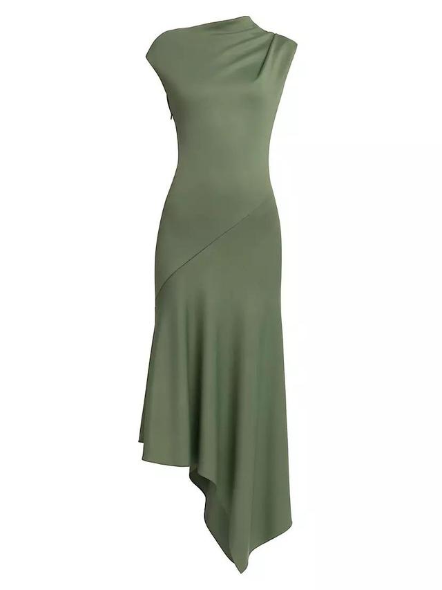 Womens Asymmetric Draped Jersey Midi-Dress Product Image