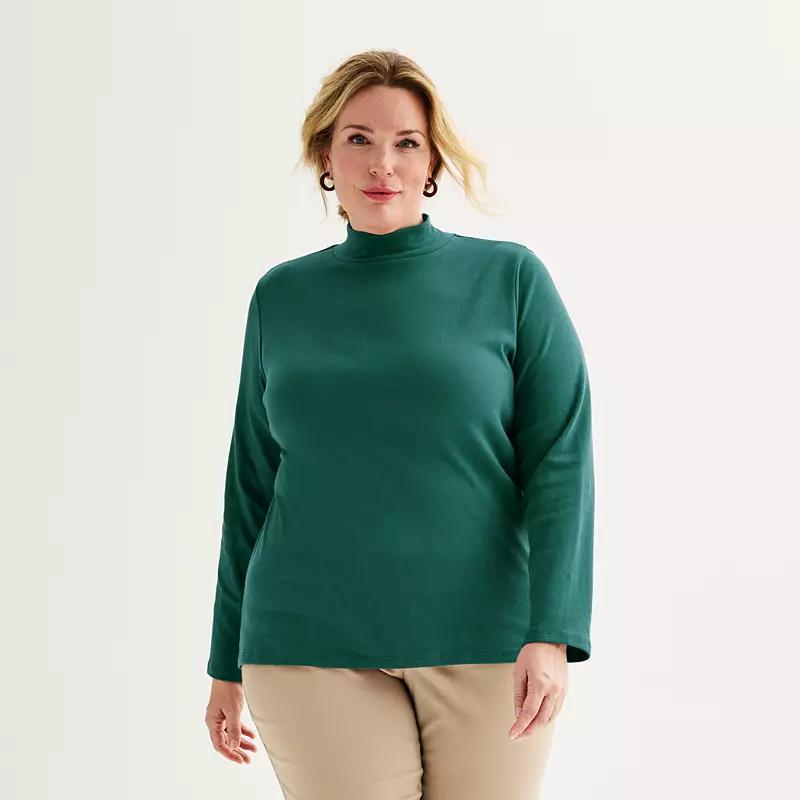 Plus Size Croft & Barrow Essential Long-Sleeve Mockneck Top, Womens City Blue Product Image