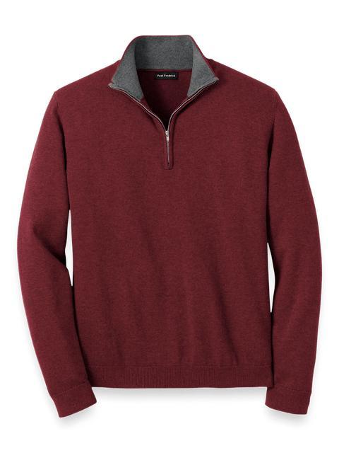 Supima Cotton Quarter Zip Mock Neck Sweater - Burgundy Product Image