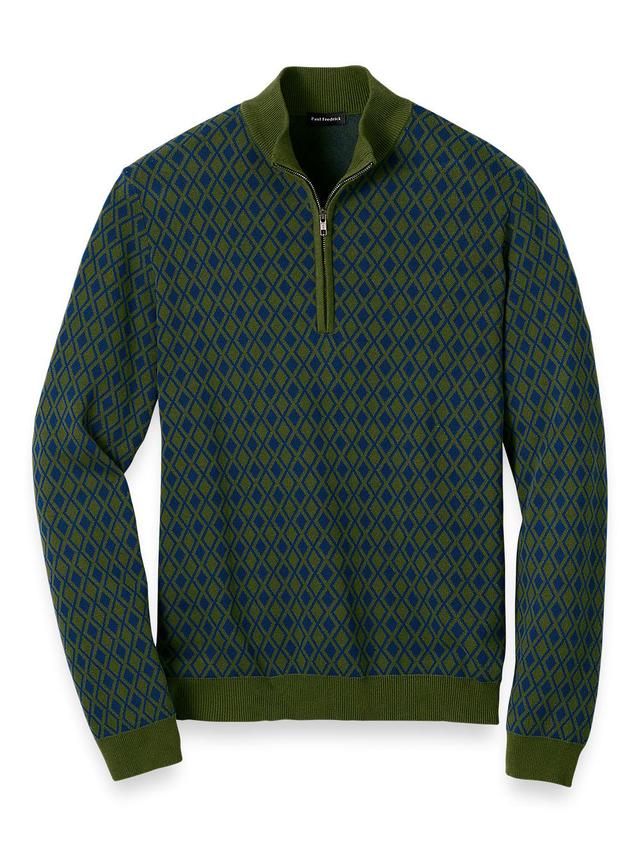 Cotton Quarter Zip Mock Neck Sweater - Olive Product Image