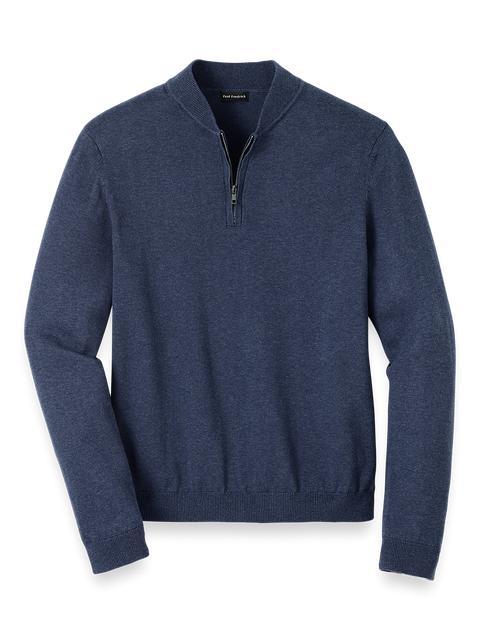 Cotton Quarter Zip Mock Neck Sweater - Blue Product Image