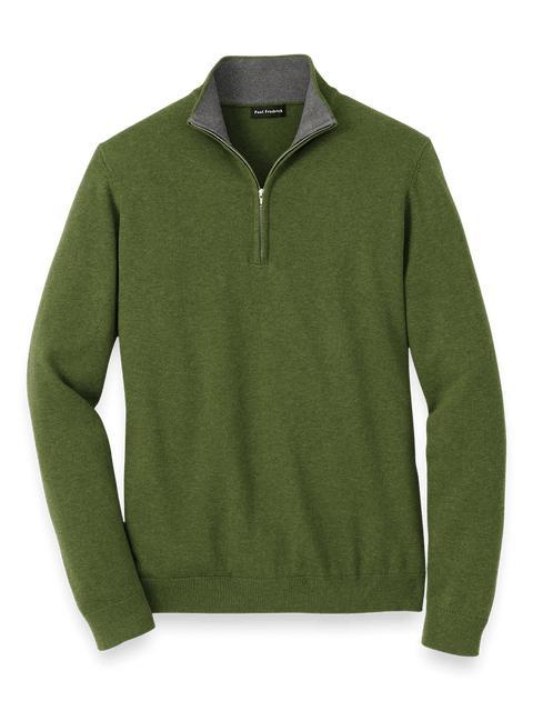 Supima Cotton Quarter Zip Mock Neck Sweater - Olive product image