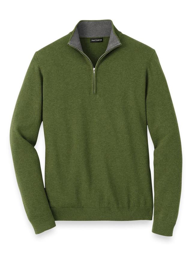 Supima Cotton Quarter Zip Mock Neck Sweater - Olive Product Image