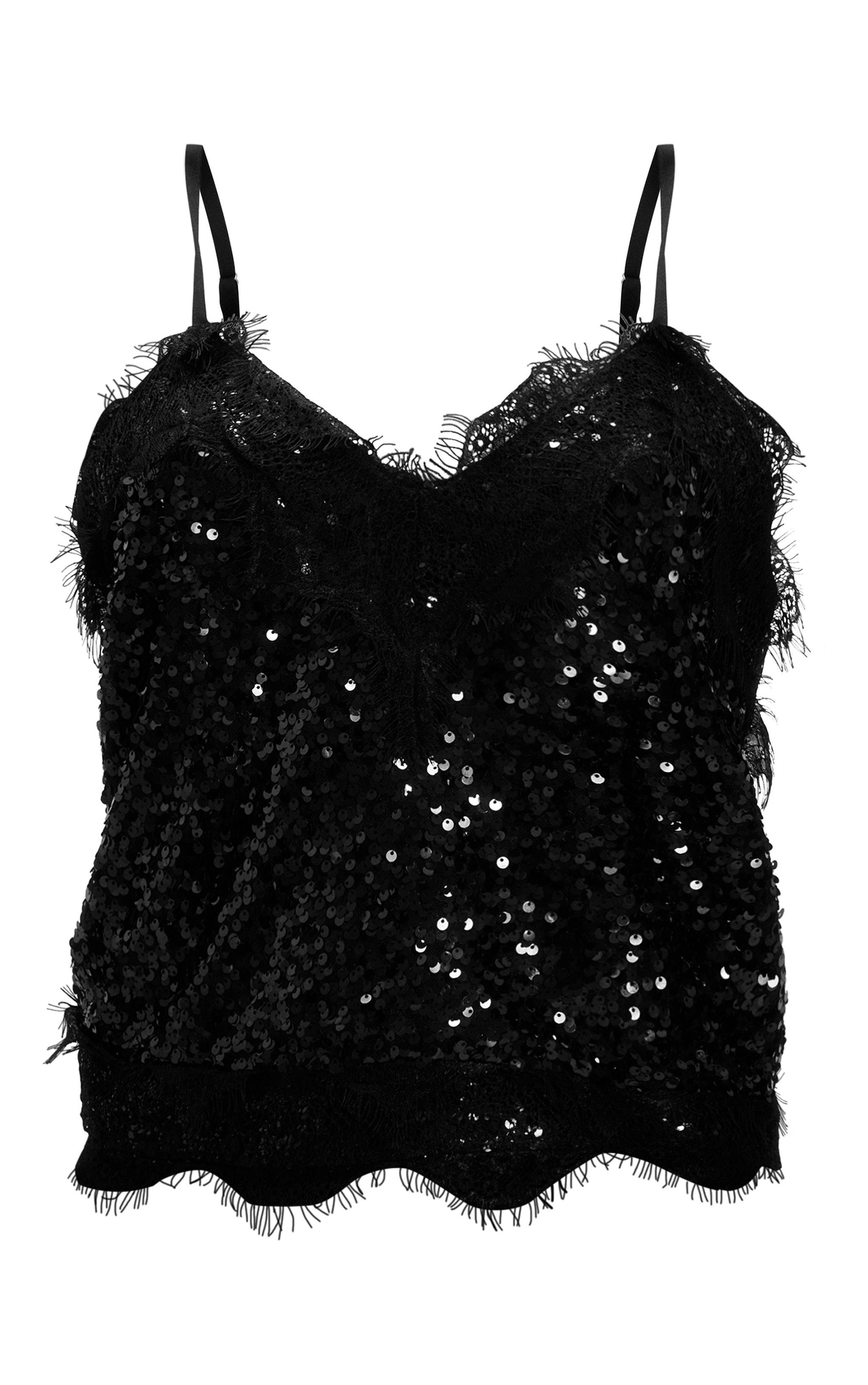 Black Lace Sequin Mix Cami Top Product Image