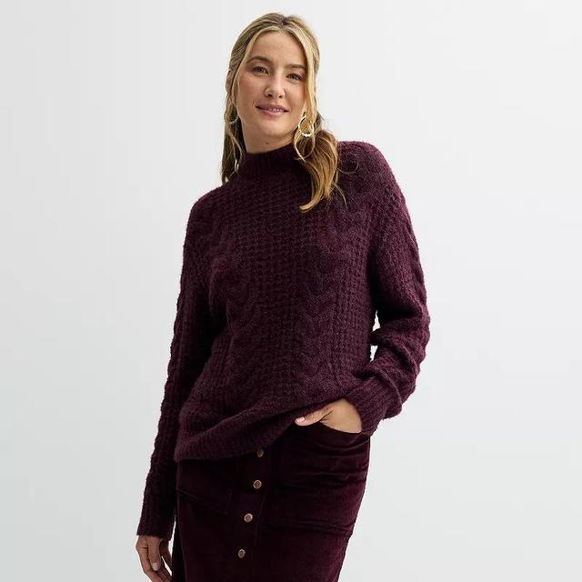 Womens Sonoma Goods For Life Cable Knit Mock Neck Sweater Product Image