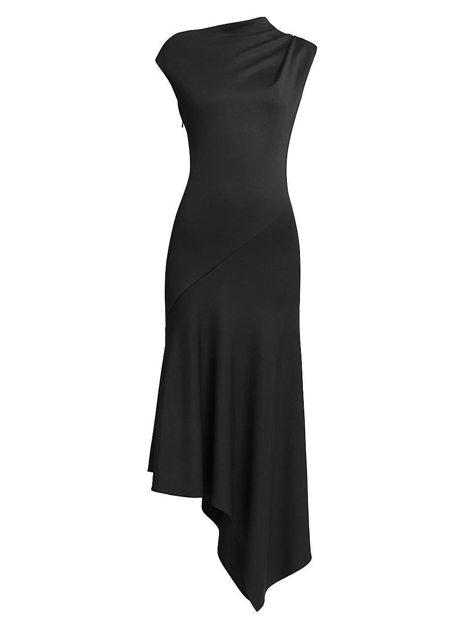 Womens Asymmetric Draped Jersey Midi-Dress Product Image