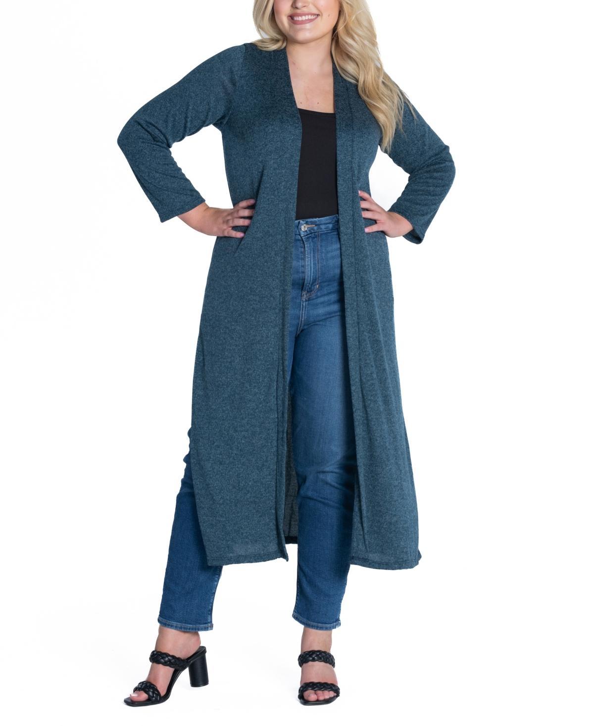 24seven Comfort Apparel Plus Size Long Duster Open Front Knit Cardigan Sweater Product Image