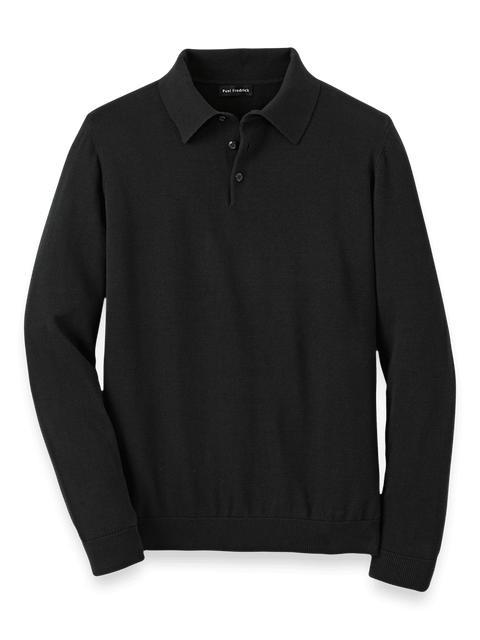 Supima Cotton Three Button Polo - Black Product Image