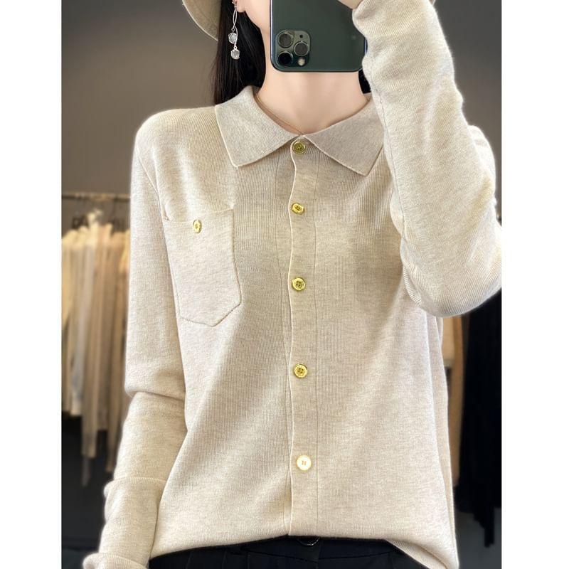 Long-Sleeve Plain Knit Shirt Product Image