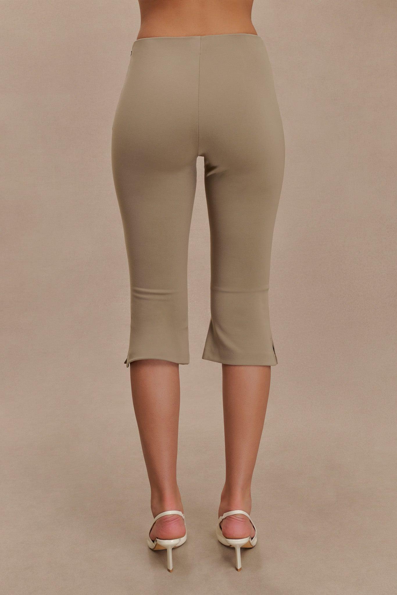 Layla Flared Crepe Capri Pants - Mushroom Product Image