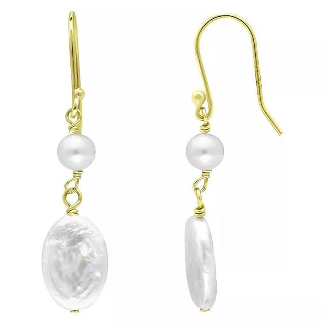 Aleure Precioso 18k Gold Over Silver Double Cultured Freshwater Pearl Drop Earrings, Womens, White Product Image