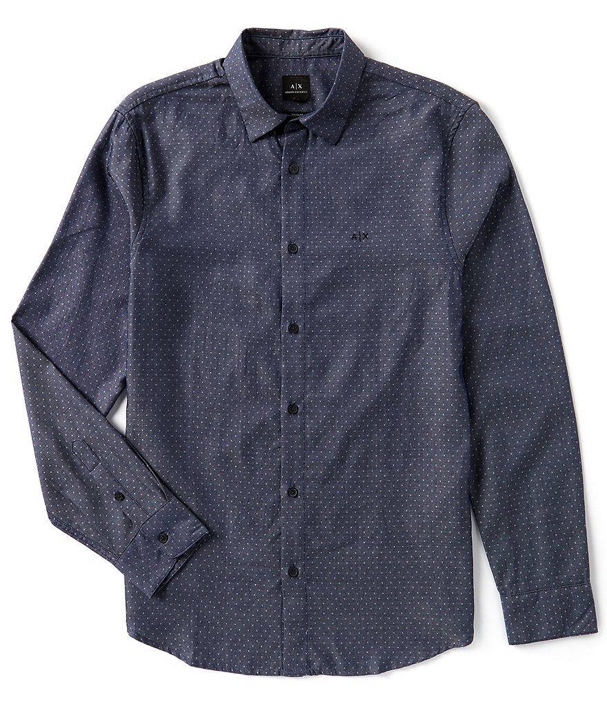 Armani Exchange Allover Dot Print Long Sleeve Woven Shirt Product Image