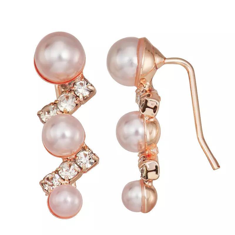 Youre Invited Rose Gold Tone Simulated Pink Pearl Crawler Earrings, Womens Product Image