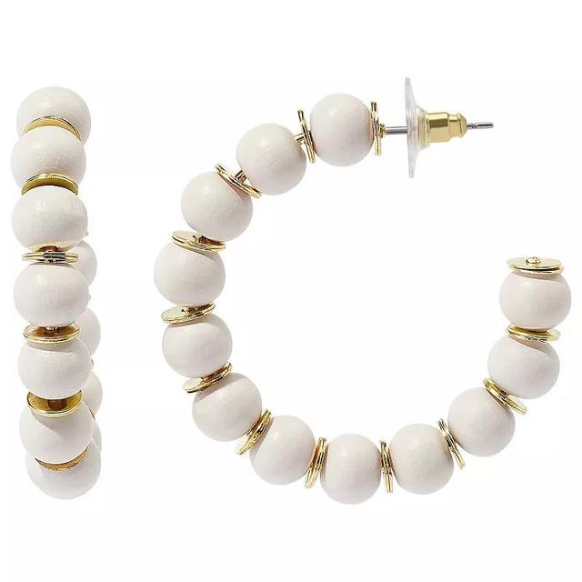 Sonoma Goods For Life Gold Tone Wood Beaded J Hoop Earrings, Womens, White Product Image