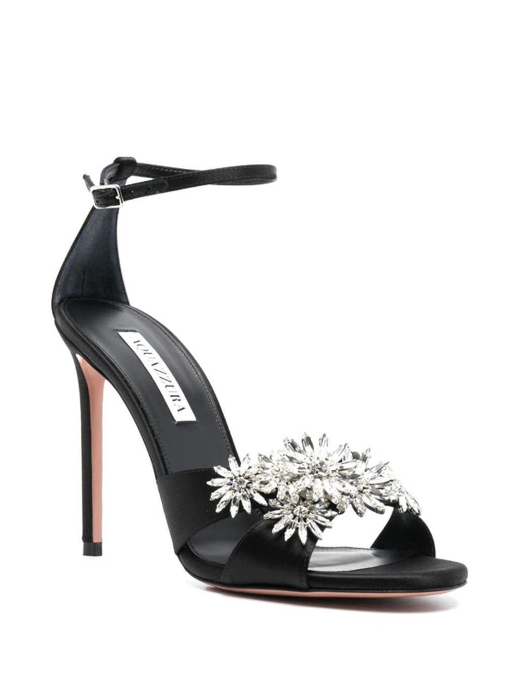 AQUAZZURA Flower Embellished Sandals In Black Product Image